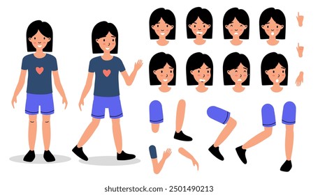 A character design showcasing different poses, expressions