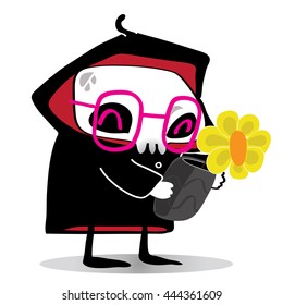 Character design skull flowers grow.