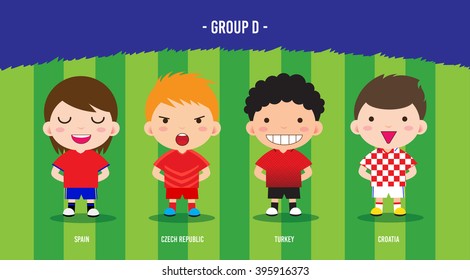 Character design with soccer players, cartoon vector