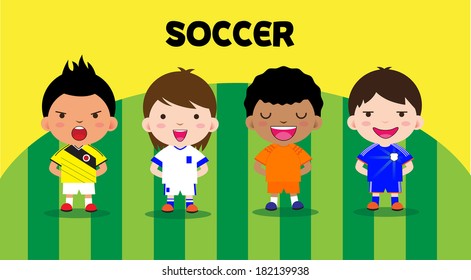Character design with soccer players, set cartoon 
