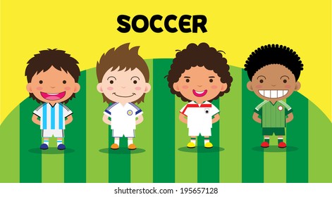 Character design with soccer players, set cartoon 