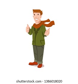 Character design Successful Casual Man. Vector Isolated Graphic Design Illustration. Flat, Clear, Cartoon, Comic Style. Ordinary, male, young, happy and cheerful person.  Show achievement and victory