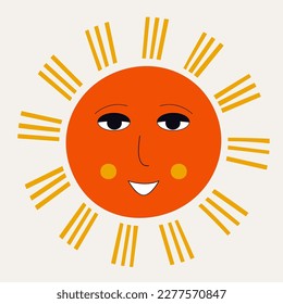 Character design, summer object. Childish print, green sun smiles. Head shape, simple style, funny figure. Isolated on white
