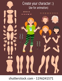 character design. Teen girl, for animation. Vector illustration