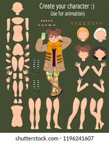 character design. Teen girl, for animation. Vector illustration