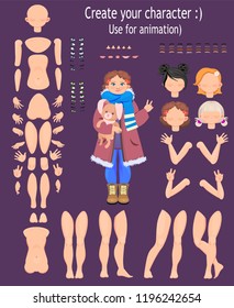 character design. Teen girl, for animation. Vector illustration