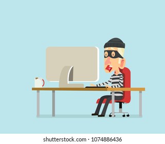 character design Thief  stealing data  from the computer