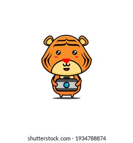 character design of tiger with a camera,cute style for t shirt, sticker, logo element
