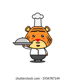 diseño de carácter de tigre como chef, estilo lindo para camiseta, pegatina, elemento logotipo