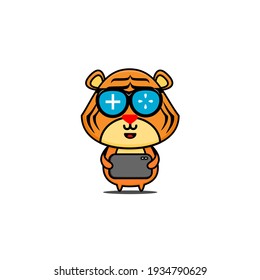 character design of tiger as a gamer,cute style for t shirt, sticker, logo element