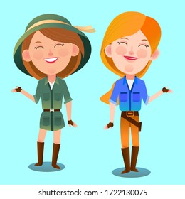 Character Design two jungle girls with different outfit and style.
