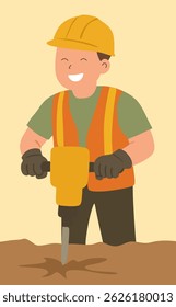 character design is using a jack hammer to drill