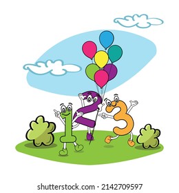 Character design vector illustration with 123 numbers
