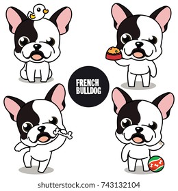 Character design of white and black French Bulldog , Cute dog difference poses isolated on white background , Jpg included Clipping Path