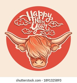 Character design Year of the Ox. Animal zodiac sign character. Happy Chinese New Year. Vector illustration.