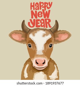 Character design Year of the Ox. Animal zodiac sign character. Happy Chinese New Year. Vector illustration.