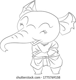 Character design of young long nose elephant.vector hand made illustration for coloring book,preschool coloring page,animal cartoon coloring,pattern,printing,clip art,decoration,banner,advertising.