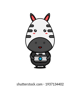 character design of zebra with a camera,cute style for t shirt, sticker, logo element