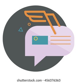 character dialogue combined with the image of the envelope with the orange wings of the lines, with abstractions,vector flat icons, web element infographics