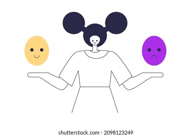 Character with different masks of emotions. Vector illustration in a flat style