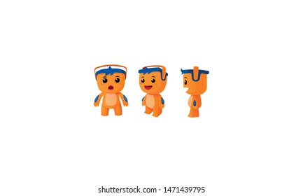 a character from different sides, a mascot with emotions, a character with a shopping basket instead of a head. beautiful cartoon mascot for sales. - vector