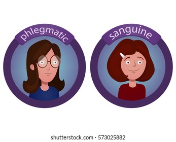 Character with a different temperament. Cartoon vector illustration