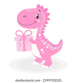 Character, dinosaur instinct, dinosaur, female howl, girl, gift, surprise, element, for designer, party invitations, birthday, holidays, isolated vector illustration