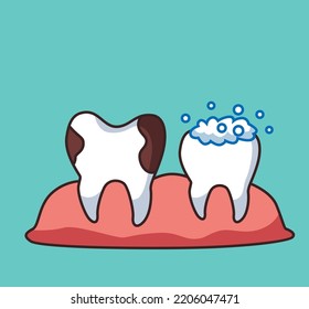 carácter de dientes sucios y dientes limpios ilustración de dibujos animados