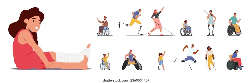 Character With Disabilities, Men and Women with Physical, Sensory, Cognitive, Or Emotional Impairments, Requiring Accommodation For Equal Participation In Society. Cartoon People Vector Illustration svg
