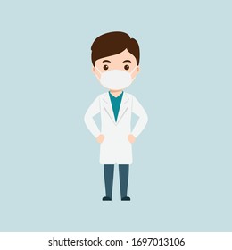 Character Doctor with stand with a mask fighting the coronavirus, vector illustration