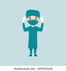 Character Doctor with surgical gown fight the coronavirus, vector illustration