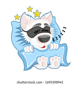 Character Dog In The Bed Sleeping And Snoring With Blindfold In Cartoon Style On White