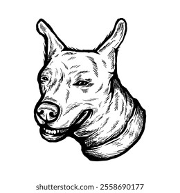 character of dog head isolated drawing line art style sketch classic vintage design illustration