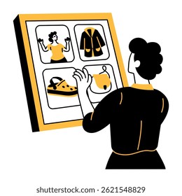 A character doing ai shopping, hand drawn illustration 
