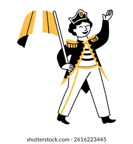 A character doing a band parade, hand drawn style illustration 
