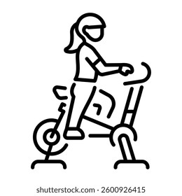 A character doing bike exercise, linear style icon 