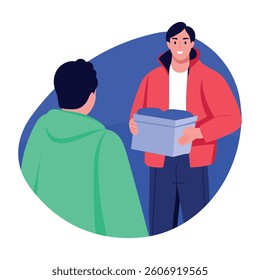 A character doing charity work, flat style illustration