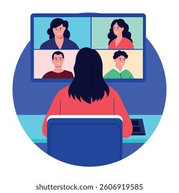 A character doing conference call, flat style illustration