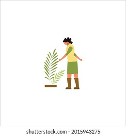 character doing fun gardening activities and very happy person