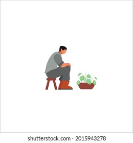 character doing fun gardening activities and very happy person