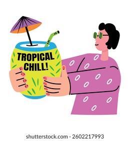A character doing tropical chill, flat style sticker 