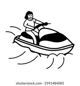 A character doing water skiing, doodle style icon 
