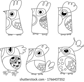Character doodle of beautiful cute birds.Vector images hand drawn for coloring illustration,pre school coloring illustration,animals cartoon,banner,advertising,children book illustration,birds cartoon