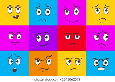 Personagem doodle set com sorriso gesto feliz sentimento humor bonito design ilustração upbeat quadrinhos avatar crianças modernas psicologia emoji conceito olho plano colorido desenho humor