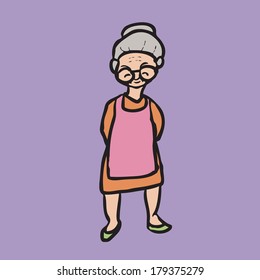 Character drawing of old smiley woman