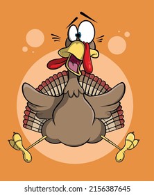 Character drawing stages. Scared turkey. Cartoonized vector drawing. Cartoon character. Cute toy turkey. Digital drawing. Flat drawing concept.