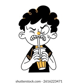 A character drinking a bad drink, hand drawn style illustration 
