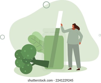 Caracteres que toman suavizado las verduras frescas.Ilustración vectorial.