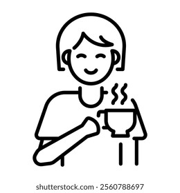 A character drinking tea icon in line style 