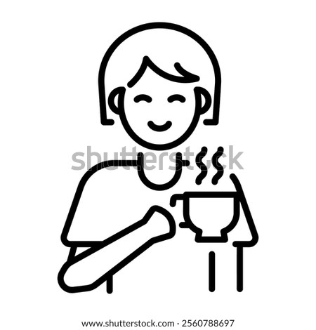 A character drinking tea icon in line style 